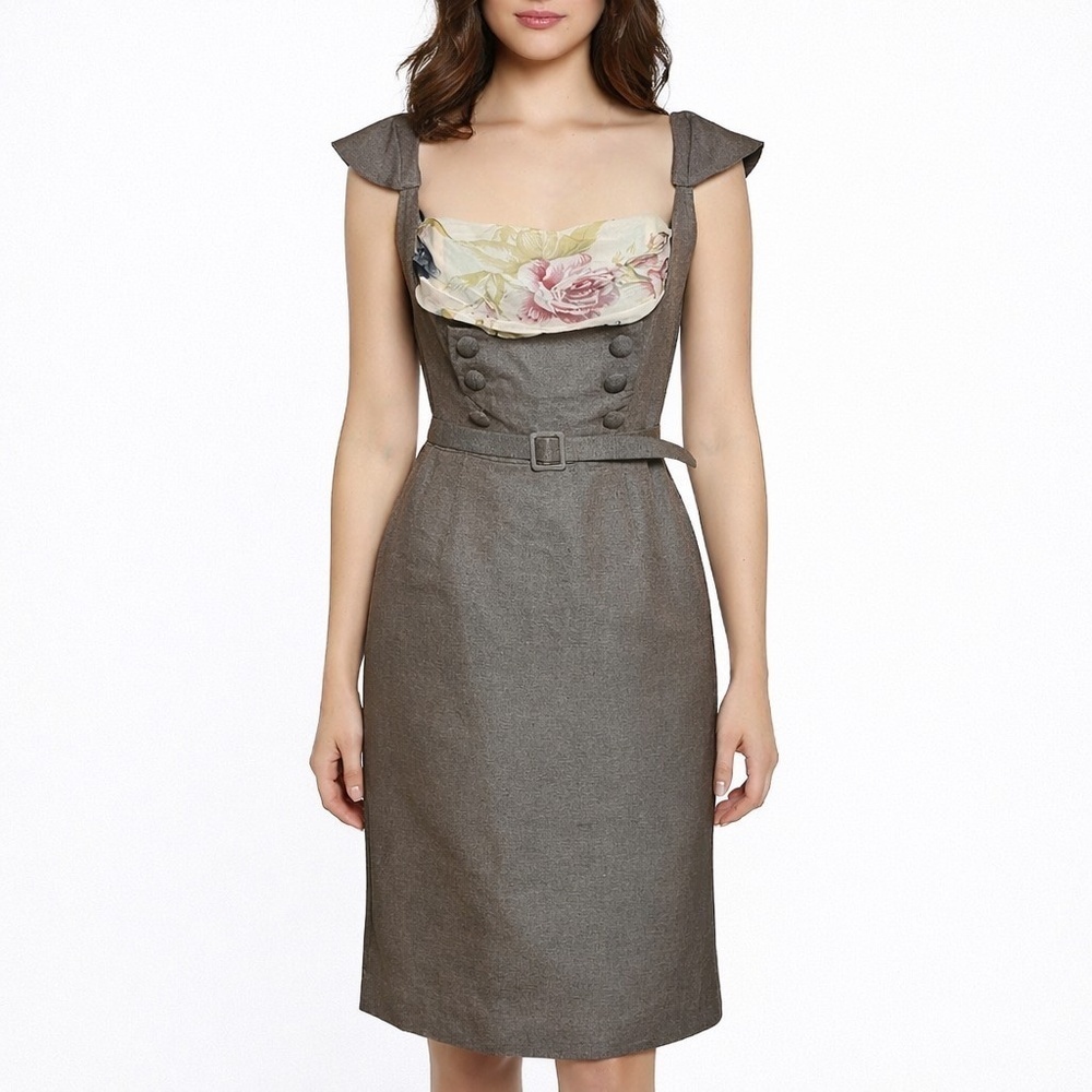 Peter Soronen Corset Midi Dress Brown Belted Pencil Designer Structured